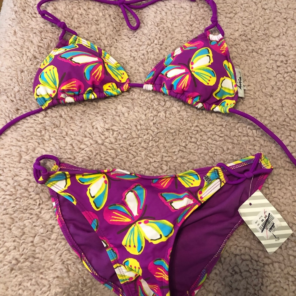 Purple butterfly triangle bikini